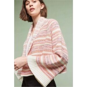 Moth Anthropologie‎ Mahalia XS Tweed Kimono Cardigan Sweater Multicolored Pink